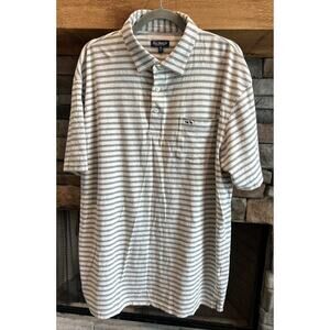 Men’s FISH HIPPIE Co. Gray/White Striped Short Sleeve Polo Shirt Size XXL *C8
